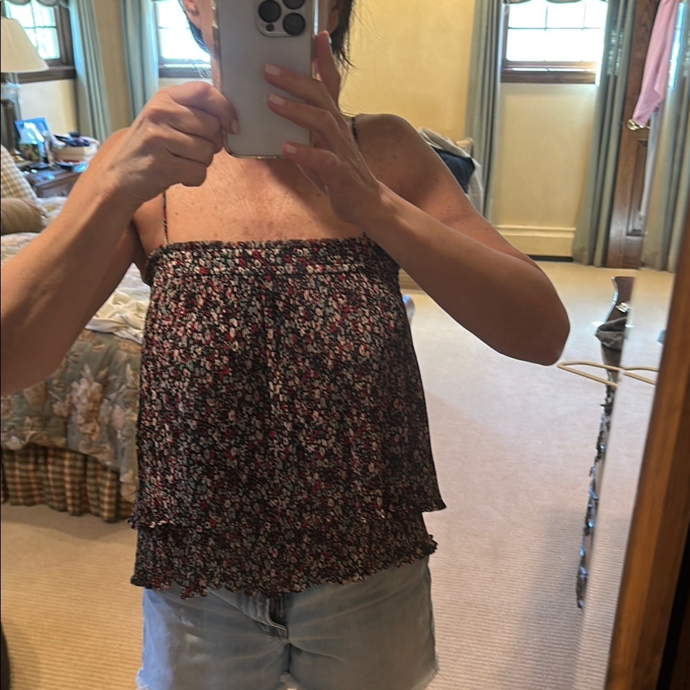 10 Crosby Derek Lam Black and Red Smocked Tiered Tank Top